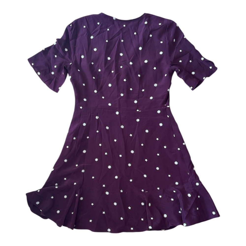 Madewell Womens Wrap Dress Star Print Purple Short Sleeve Ruffle Hem Size 8